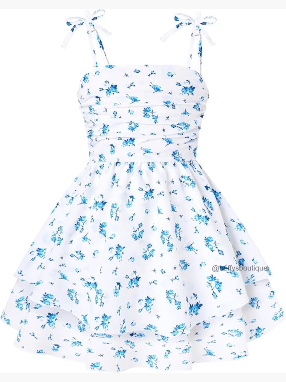 Girls Spaghetti Strap Flowy Tiered Ruched Smocked Back Dress